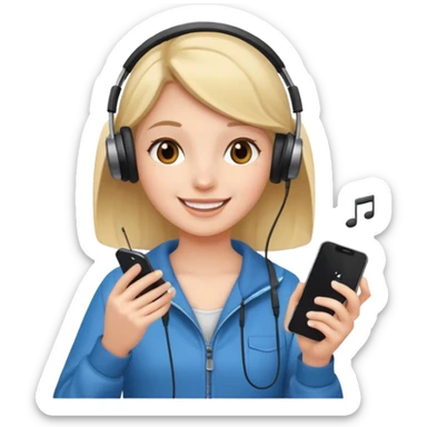 Girl listening to music with earphone and phone in hand sticker