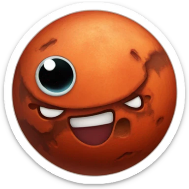 planet Mars with a cartoon smirking spider face sticker