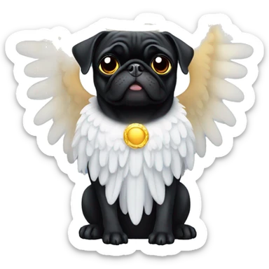 Black pug with angel wings and a halo sticker