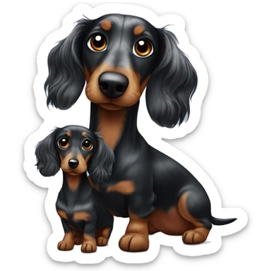 Long-haired black merle dachshund with small one  sticker