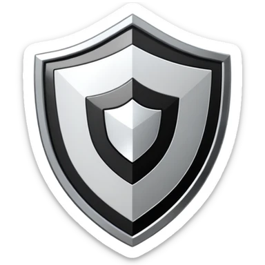 Metallic shield emoji, black and white reflective metal, simple geometric design, flat futuristic style
 sticker