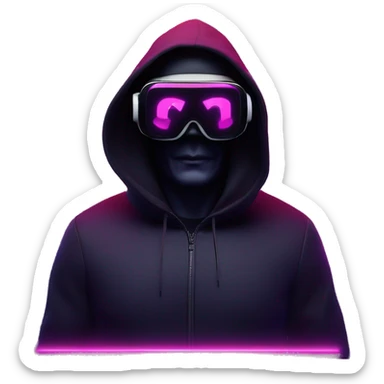 Vladimir Putin wearing a black hoodie with "OMG" letters on it and VR headset oculus quest 2 in a cyberpunk VR environment with violet neon lighting. sticker