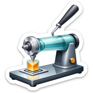 Glassworking icon, piece of glass being cut or polished, glass cutter, grinder, smooth shiny surface, sparks or glass shards, minimalistic style, clean lines, transparent background. sticker