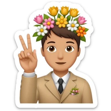 💐 and middle fingers remove the person more flowers, middle fingers only with non metallic hands. Top left is closest so far. Fix so that there are five fingers not six and the middle one shoulder be up sticker
