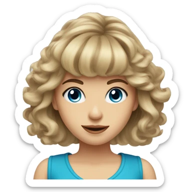 Medium length Dirty blonde voluminous hair with bangs and sides swept away from face girl with blue eyes  sticker