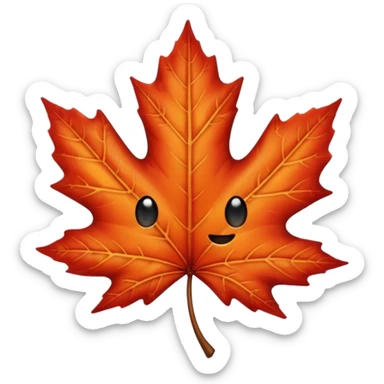 emoji, feuille d'érable couleur vermeille, deux yeux ronds noirs brillants sticker
