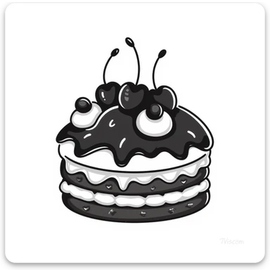 Hand-drawn whole chocolate cake with cherries on top sticker
