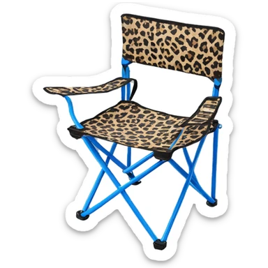 Realistic blue and leopard print pattern camping folding chair isolated.  sticker