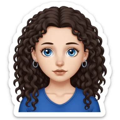 white girl, dark brown long slightly curly hair , skinni but with big breast , septum piercing on nose, beautiful dark gray-blue eyes, sticker