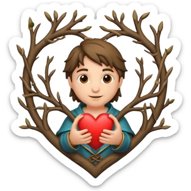 nature bard character heart sign with branches sticker