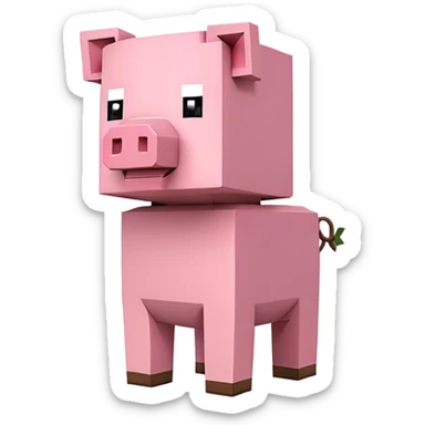minecraft pig full body pink blocky animal square head square body sticker