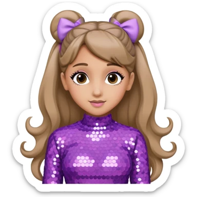 Ariana Grande with dark blonde hair, lavender pink sequin outfit sticker