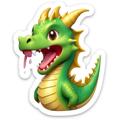 Cinematic Cute Yawning Dragon Portrait Emoji, Head tilted slightly with a dramatic, wide-open yawn, showcasing a soft, lustrous scaled body with gently drooping fins and half-closed, drowsy eyes, each scale rendered in exquisite detail under natural light; high shine, relaxed yet expressive, styled with a dash of fantastical charm, soft glowing outline, capturing the essence of a sleepy yet affectionate dragon that appears ready to stretch out and rest in its enchanted lair! sticker