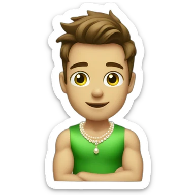 Posh-muscle-boy-brown-hair-green-eyes-pearl-necklace-in-golden-bathtub sticker