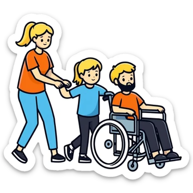 Single Boy in wheelchair with a beard with blonde women pushing sticker