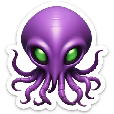 Clash of Clans aesthetic: Cinematic Playful Zerg Alien Emoji, rendered in a 3D vector-style similar to standard emojis with minimal shading and bold, simplified shapes. A compact, isometric, otherworldly creature with insectoid, organic details and subtle, eerie tentacles, softly glowing with a sinister alien charm. Simplified yet unmistakably iconic, highly detailed and consistent, glowing with a soft, spectral radiance and high shine. Stylized with a touch of bio-engineered mischief and a soft glowing outline, capturing the essence of a fearsome extraterrestrial menace with a playful twist! sticker