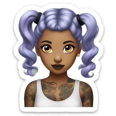 Tattooed girl with space buns and side bang sticker