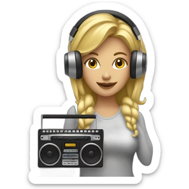 Blonde woman holding a boombox listening to music sticker