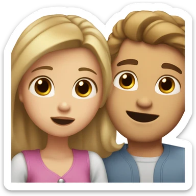 A girl with shoulder-length brown hair and brown eyes sends an air kiss to a guy with short blonde hair and blue eyes sticker