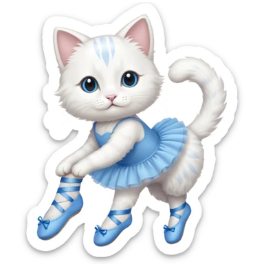 A white cat with a blue ballet sticker