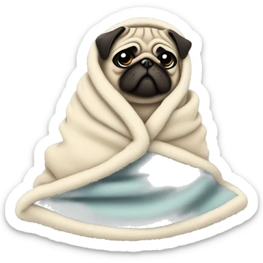 scruffy pug in cozy blanket  sticker