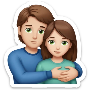 Brown middle part haired boy with blue-green eyes and brown haired brown eyed girl hugging sticker