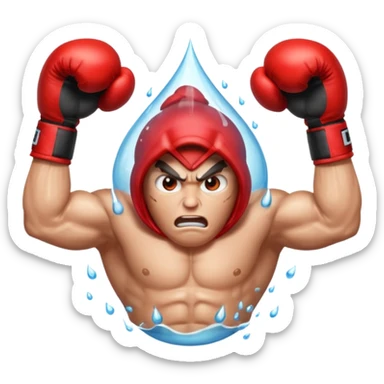 Gota de agua con cara de enfado y unos guantes de boxeo, que tenga brazos y piernas musculados sticker
