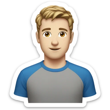 A 22 year old, White man, with short brown hair, with none facial hair,   with blue eyes wearing a t-shirt. sticker