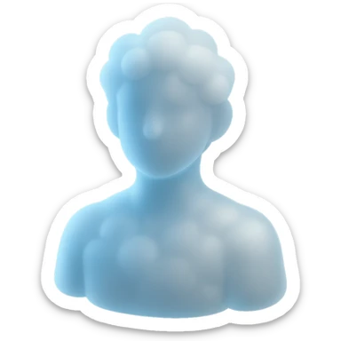 person made entirely of white fluffy clouds, shoulder up, front view, matte glass style sticker