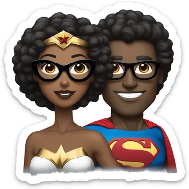 afro wonderwoman with white superman with glasses sticker
