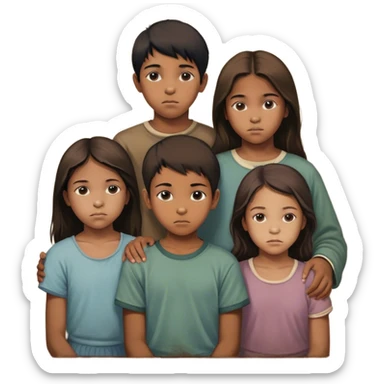 Two young children (a boy and a girl), along with four older siblings (three girls and one boy) in their late teens or early twenties. The older boy is an adult, while the others are still in their youth. They are portrayed as living in tough conditions, facing hardships together but maintaining a sense of family unity sticker