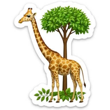 giraffe eating leaves from a tree sticker