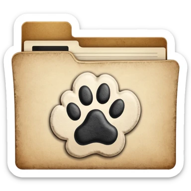 a folder of documents with a dog's paw print on it sticker