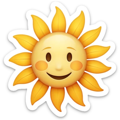 Minimalist sun with soft rays, gentle yellow and orange, small smiley face in the center, symbolizing hope and positivity. sticker