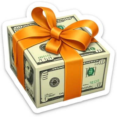 Money wrapped with orange ribbon sticker