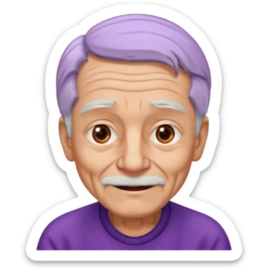 Abuelo hombre con ropa morada, ojos cafés, muchas arrugas, aspecto feliz, el pelo debe ser blanco no morado. sticker