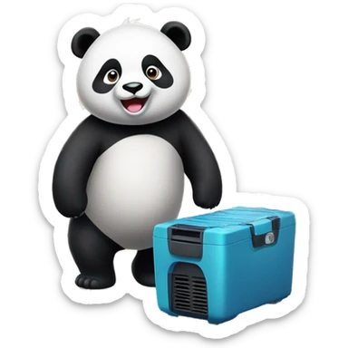 Cute panda standing in india while having air from a cooler in a crowded village of india sticker