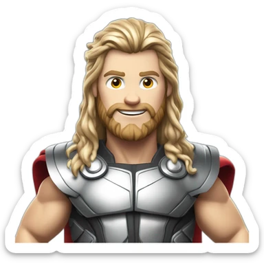 THOR, POSANDO PARA FOTO AO LADO DE UM CARRO DE CORRIDA, EM UMA PISTA DE FORMULA 1 DESENHO REALISTA 8K sticker