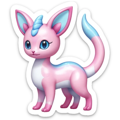 Shiny Pastel Translucent Sparkly Skitty-Dratini-Sylveon-Lumineon-Dragonair-Fakémon-hybrid-creature (full body)  sticker
