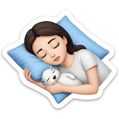 Brunette white sikine white tshirt black eyebrowns girl sleeping on a pillow no blue pillow sticker