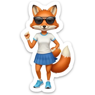 friendly anthropomorphised female fox in skirt and t-shirt, wearing dark sunglasses, jogging upright in standard pose sticker