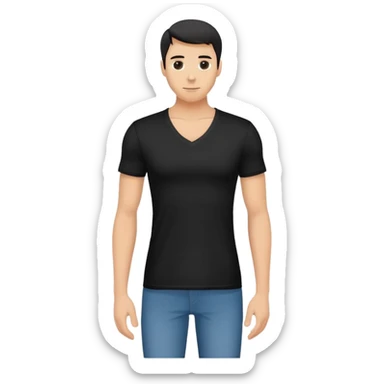 single black fitted v-neck t-shirt, cropped length, simple clean isolated garment only, no accessories, plain white background sticker