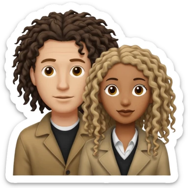 White boyfriend with medium wavy to curly hair with a black girlfriend with shoulder length thin curly dreadlocks sticker
