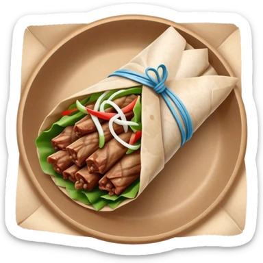 Gyros Cinematic Realistic Gyros Dish Emoji, depicted as succulent, spiced meat wrapped in paper for easy handling, rendered with lifelike textures and dynamic, warm lighting. sticker