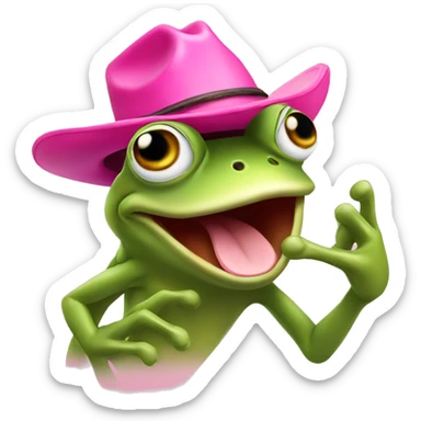 Frog doing finger guns  wearing a pink cowboy hat sticker
