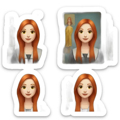 redhead white woman medium long straight hair, celebrating graduation with tarot cards sticker