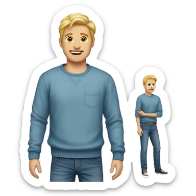man blond jeans blue pullover and shirt sticker