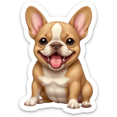 Cinematic Cute Yawning Fawn French Bulldog Portrait Emoji, Head tilted slightly with a dramatic, wide-open yawn, showcasing a sleek fawn coat with a refined texture, floppy ears slightly drooping, round dark eyes barely open in drowsy contentment, Simplified yet irresistibly adorable features, highly detailed, glowing with a soft, cozy glow, high shine, relaxed yet expressive, stylized with a touch of whimsy, bright and endearing, soft glowing outline, capturing the essence of a sleepy yet affectionate companion, so drowsy it feels like it could stretch out of the screen and curl up for a nap! sticker