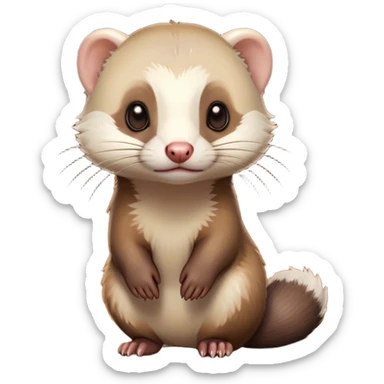Cinematic Noble Ferret Portrait Emoji, Poised and dignified, with a sleek, elongated body and a distinct ferret head featuring a pointed snout, small, rounded ears, and intelligent, beady eyes, covered in soft, sleek fur with natural brown and cream hues, Simplified yet sharp and sophisticated features, highly detailed, glowing with a warm, natural glow, high shine, exuding an air of quiet confidence, focused and watchful, soft glowing outline, capturing the essence of a clever and majestic ferret that feels as though it could leap from the screen with effortless grace! sticker