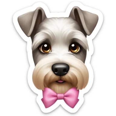 White and brown mini schnauzer  with pink bows sticker